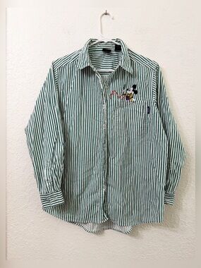 Vintage Mickey Unlimited Jerry Leigh Button Shirt - Size M - Green Pin Stripe